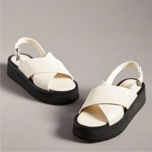 Anthropologie Maeve Chrissy Platform Slingback Black and White Chunky Sandals